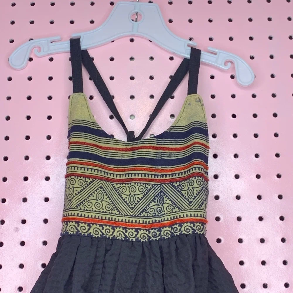 Kainku Handmade Boho Girls Dress Size 3T Navy Embroidered Boutique Style